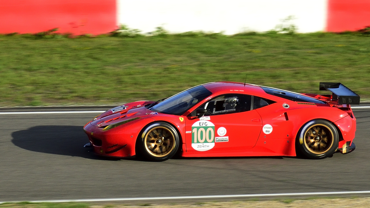 Ferrari 458 GTE (2011),beim 47. AvD - Oldtimer Grand Prix, 9.-11. August 2019 / Nürburgring, Rennen 11 Aston Martin Masters Endurance Legends. Aufnahme 10.8.2019 von einer Zuschauer- Tribühne
