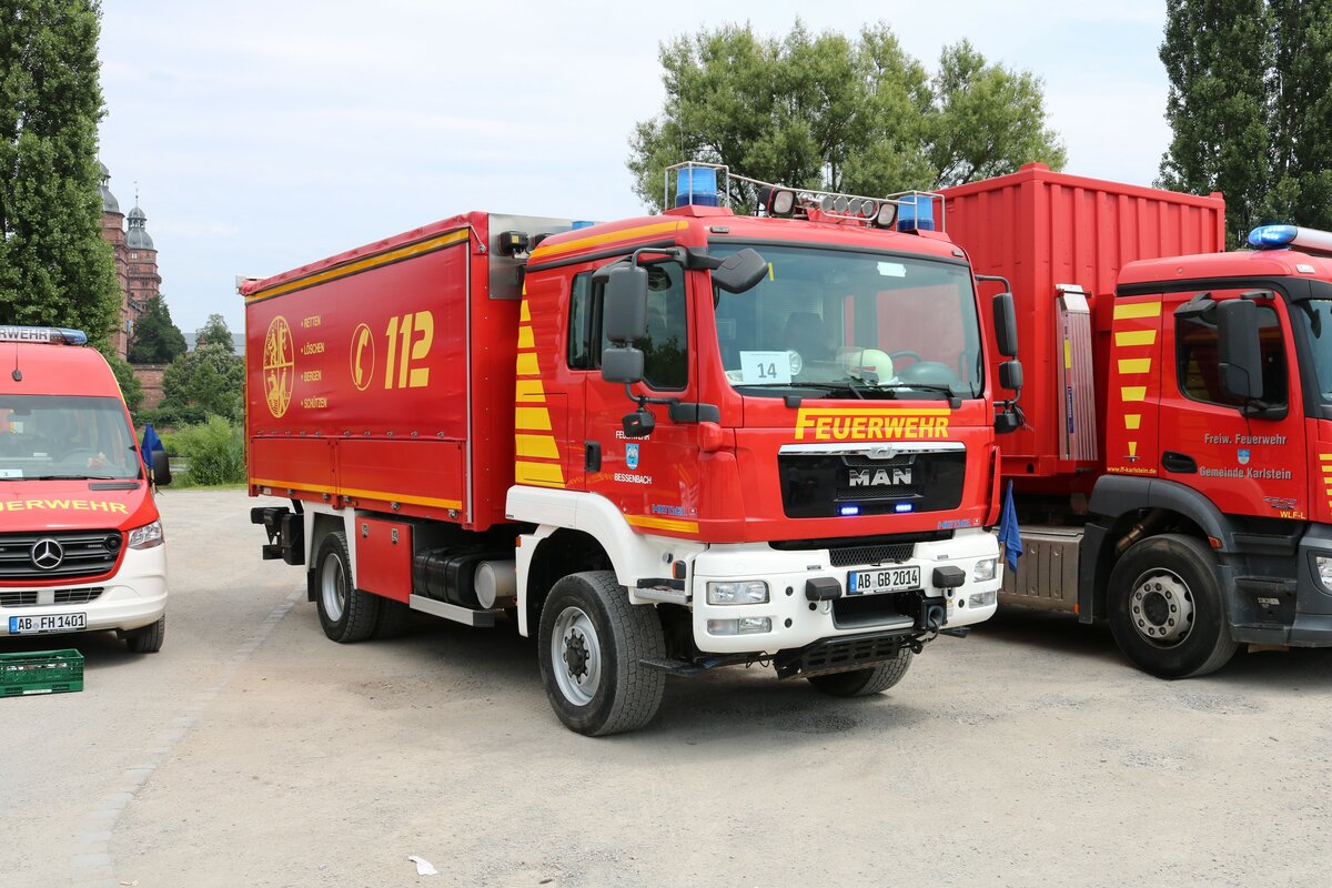 Feuerwehr Bessenbach MAN TGM GW-L am 24.07.21 auf dem Festplatz nach der Ankunft des Hilfeleistungskontingent Hochwasser/Pumpen Aschaffenburg aus dem Katastrophengebiet in Rheinland Pfalz