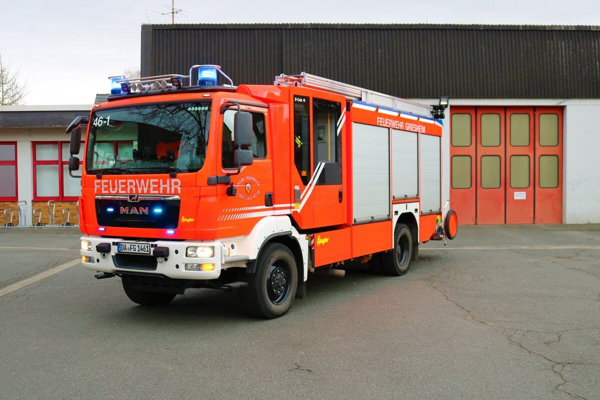 Feuerwehr Griesheim MAN TGM HLF20/16 (Florian Griesheim 1/46/1) am 18.02.23 bei einen Fototermin