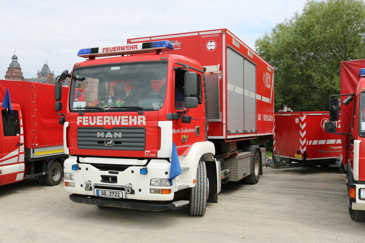 Feuerwehr Großostheim MAN TGA WLF am 24.07.21 auf dem Festplatz nach der Ankunft des Hilfeleistungskontingent Hochwasser/Pumpen Aschaffenburg aus dem Katastrophengebiet in Rheinland Pfalz