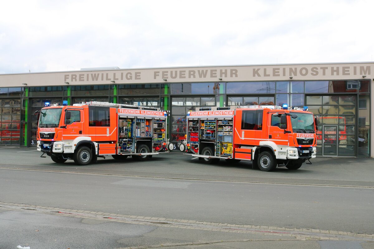 Feuerwehr Kleinostheim MAN TGM HLF20-1 (Florian Kleinostheim 40/1) und HLF20-2 (Florian Kleinostheim 40/2) am 02.04.22 bei einen Fototermin