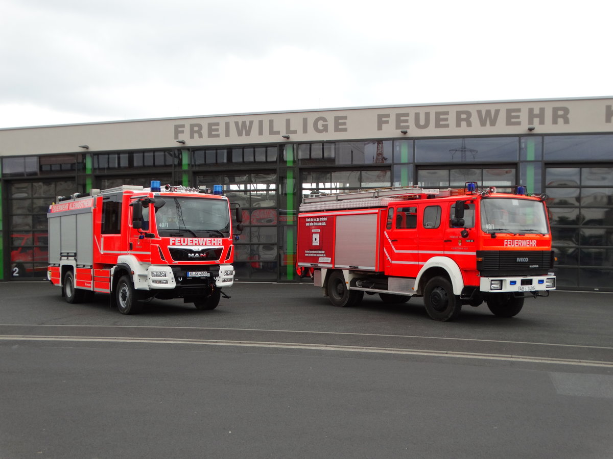 Feuerwehr Kleinostheim MAN TGM HLF20 (Florian Kleinostheim 40/1) und das IVECO/Magirus LF16  bei einen Fototermin am 12.08.17. Das neue Fahrzeug ersetzt das alte 