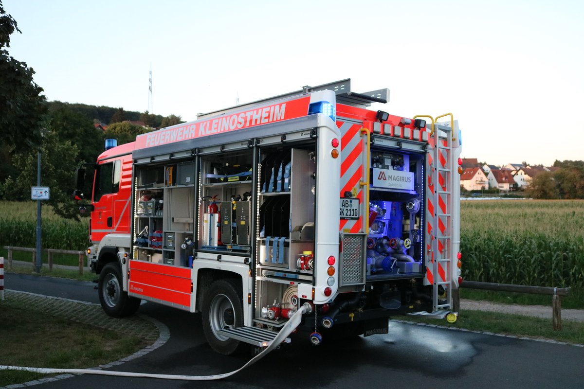 Feuerwehr Kleinostheim MAN TGM TLF3000 (Florian Kleinostheim 21/1) am 26.07.18 bei einer Einsatzübung an einen Altenheim