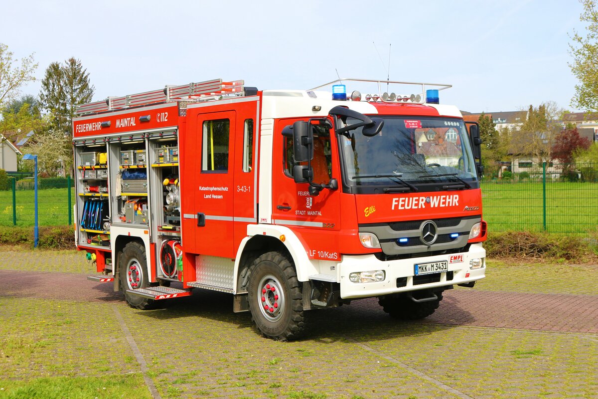 Feuerwehr Maintal Mercedes Benz Atego LF10 Kats (Forian Maintal 3-43-1) am 22.04.23 bei einen Fototermin