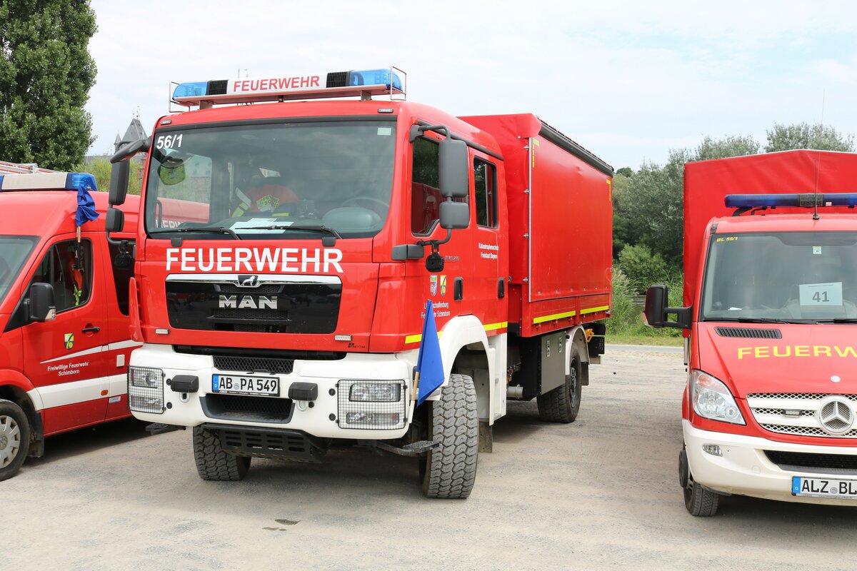 Feuerwehr Schimborn MAN TGM GW-L am 24.07.21 auf dem Festplatz nach der Ankunft des Hilfeleistungskontingent Hochwasser/Pumpen Aschaffenburg aus dem Katastrophengebiet in Rheinland Pfalz