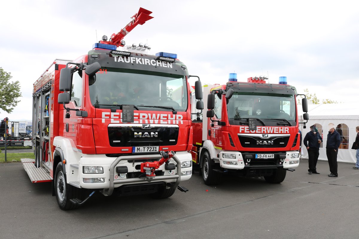Feuerwehr Taufkirchen WALSER TLF4000 und Feuerwehr Künzell MAN TGM GW-L am 18.05.19 auf der RettMobil 