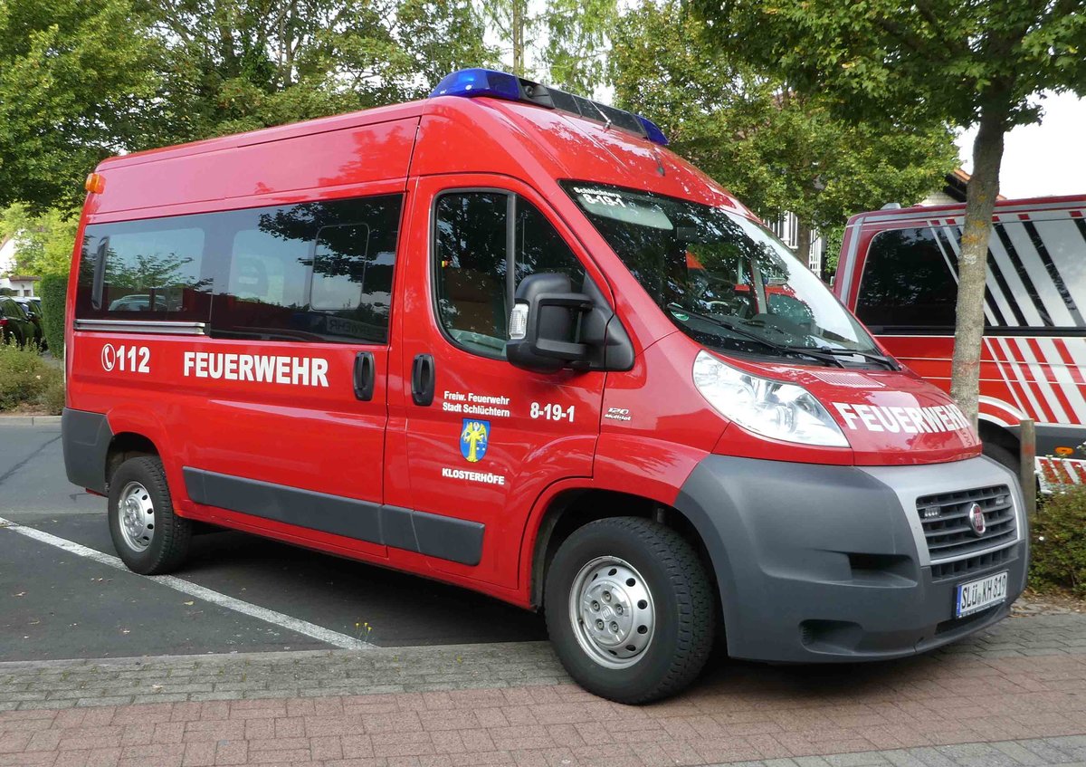 =Fiat Ducato der Feuerwehr Stadt SCHLÜCHTERN-KLOSTERHÖFE steht in Hünfeld anl. der Hessischen Feuerwehrleistungsübung 2019, 09-2019