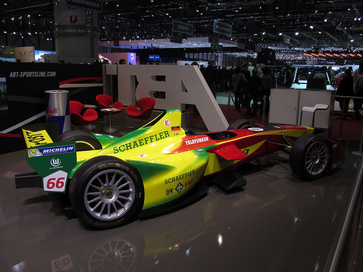 Formula E (Elektro) Rennwagen, ausgestellt auf dem ABt Stand auf dem genfer Autosalon 2015