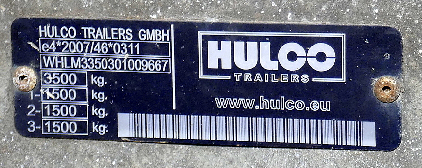 Hulco Trailers GmbH, Typenschild, die Firma in Bad Bentheim baut Anhänger für Kraftfahrzeuge, März 2021