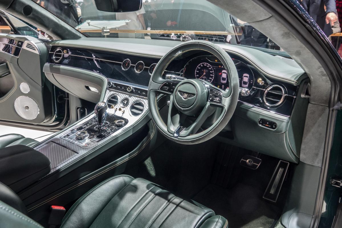 Interieur des Bentley Continental GT (dritte Generation). Sitzprobe-, Autosalon Genf, 2019.