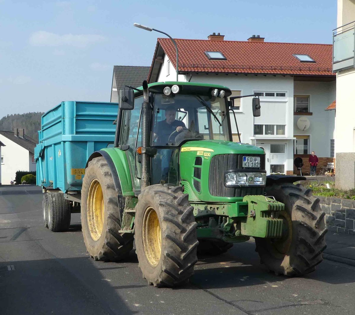 =John Deere 6230 unterwegs in Petersberg-Marbach im März 2019