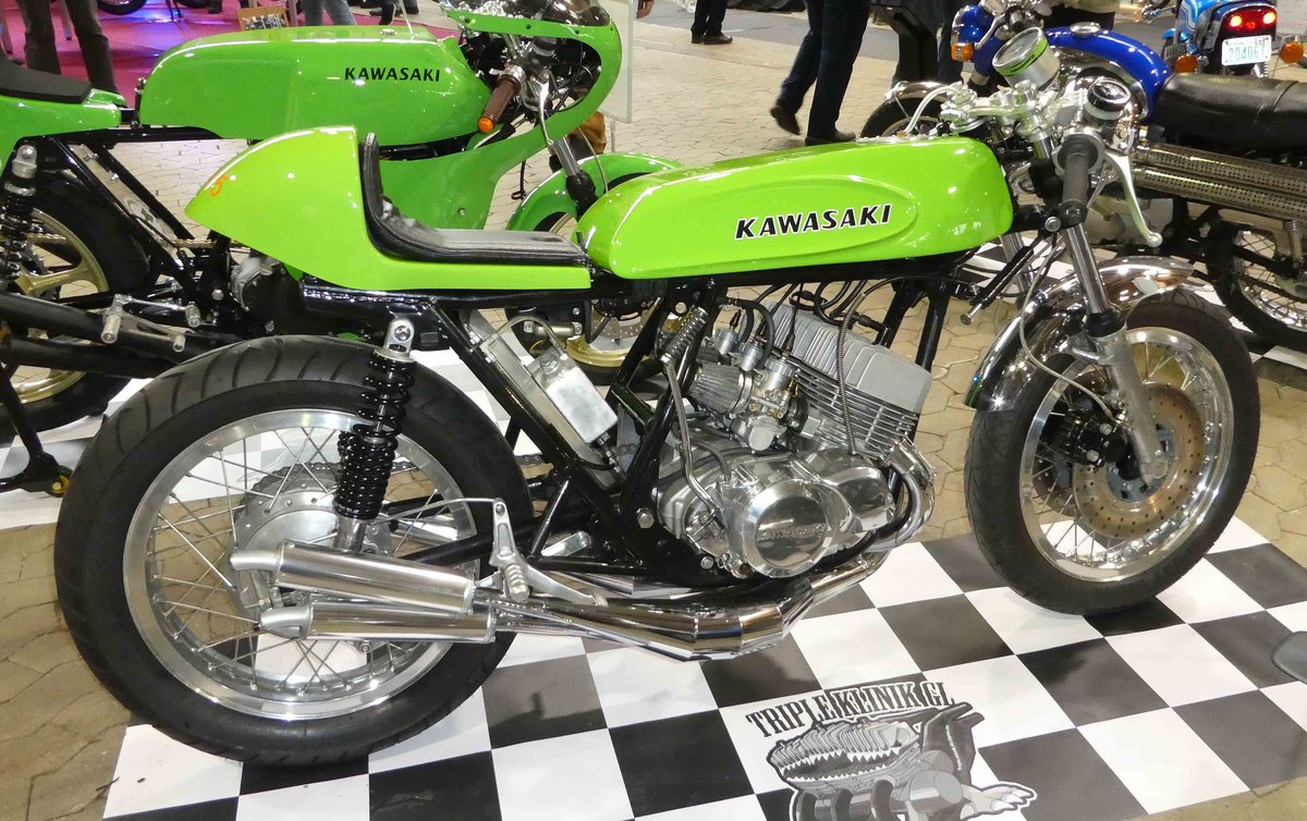 =Kawasaki H 1 R, Bj. 1974, 500 ccm, 65 PS, gesehen bei der Technorama im Kassel, 03-2019