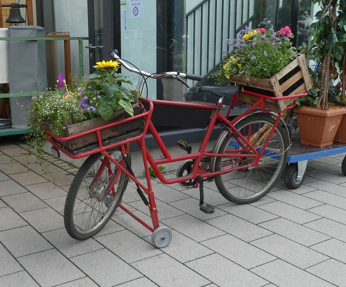 =Lasten/Transportrad mit Deko, gesehen im Juni 2019 beim Hessentag in Bad Hersfeld