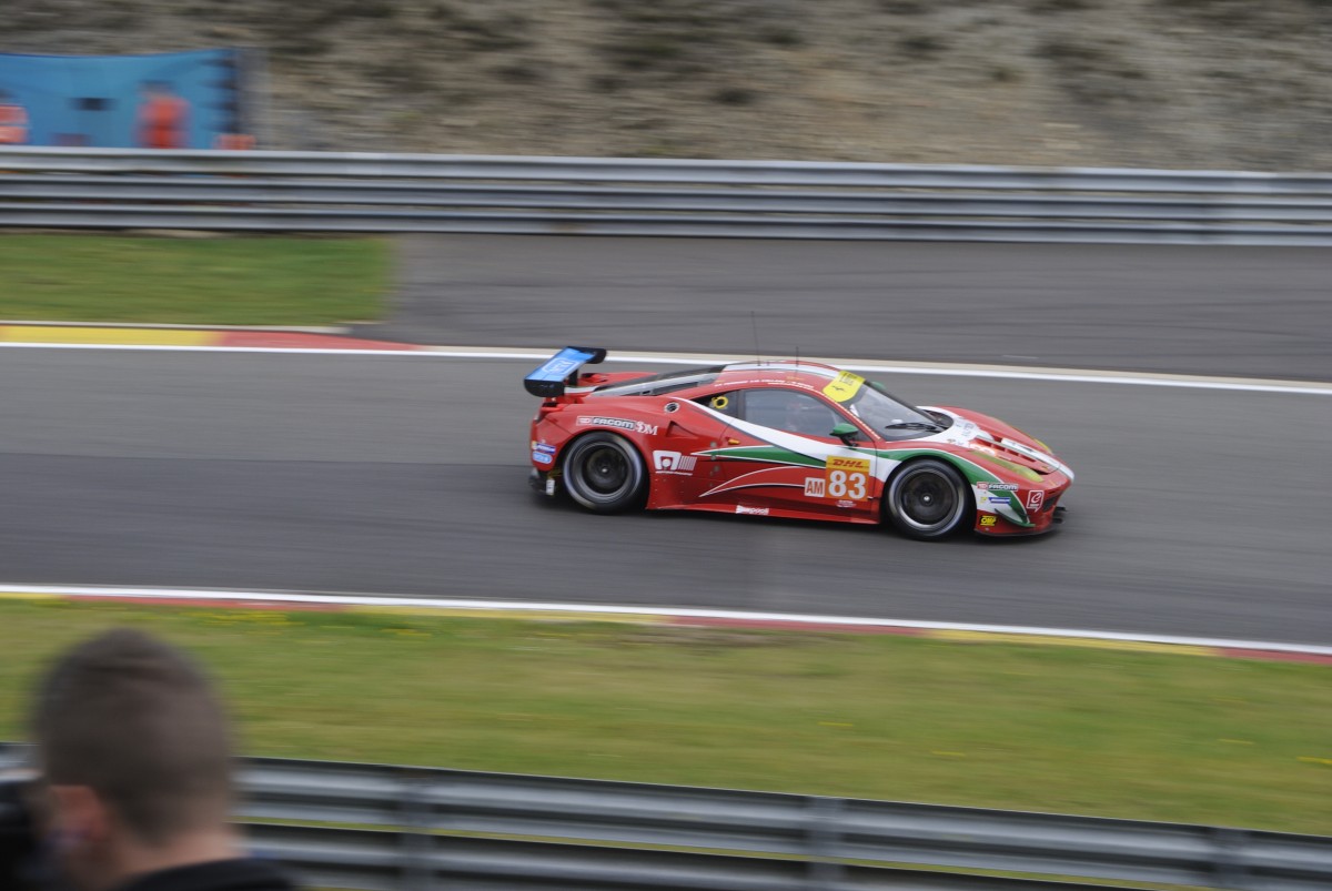 LMGTE Am,  Ferrari 458 Italia GTE, von AF Corse, Fahrer: François Perrodo, Emmanuel Collard & Rui Águas. 25.Platz mit 148 Runden in der Gesammtwertung bei den FIA WEC 6h Spa-Francorchamps am 2.5.2015.