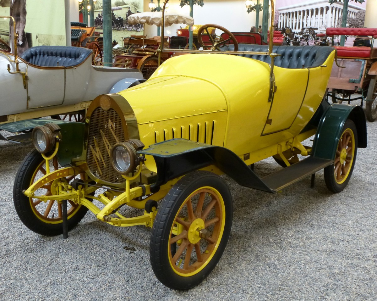 M.A.F. F5, deutscher Oldtimer, Baujahr 1914, 4-Zyl.Motor mit 1375ccm und 14PS, Vmax.70Km/h, Automobilmuseum Mlhausen, Nov.2013