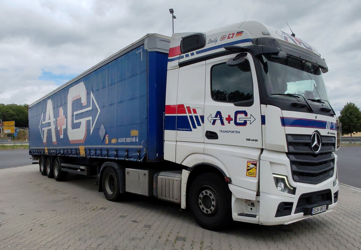 =MB Actros L-Sattelzug von A + G-Transporten rastet im Juli 2026 an der A 7