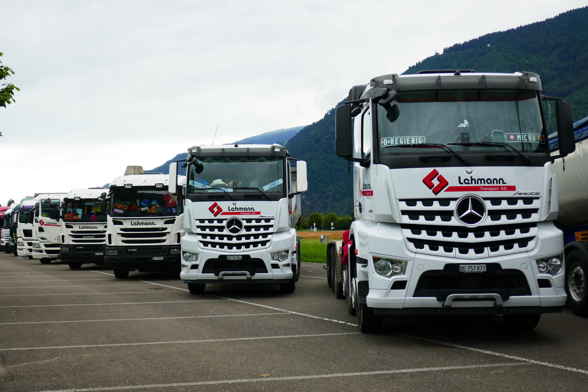 MB Actros, Scania und MAN von Lehmann Transport AG am 26.6.16 beim Trucker Festival Interlaken.