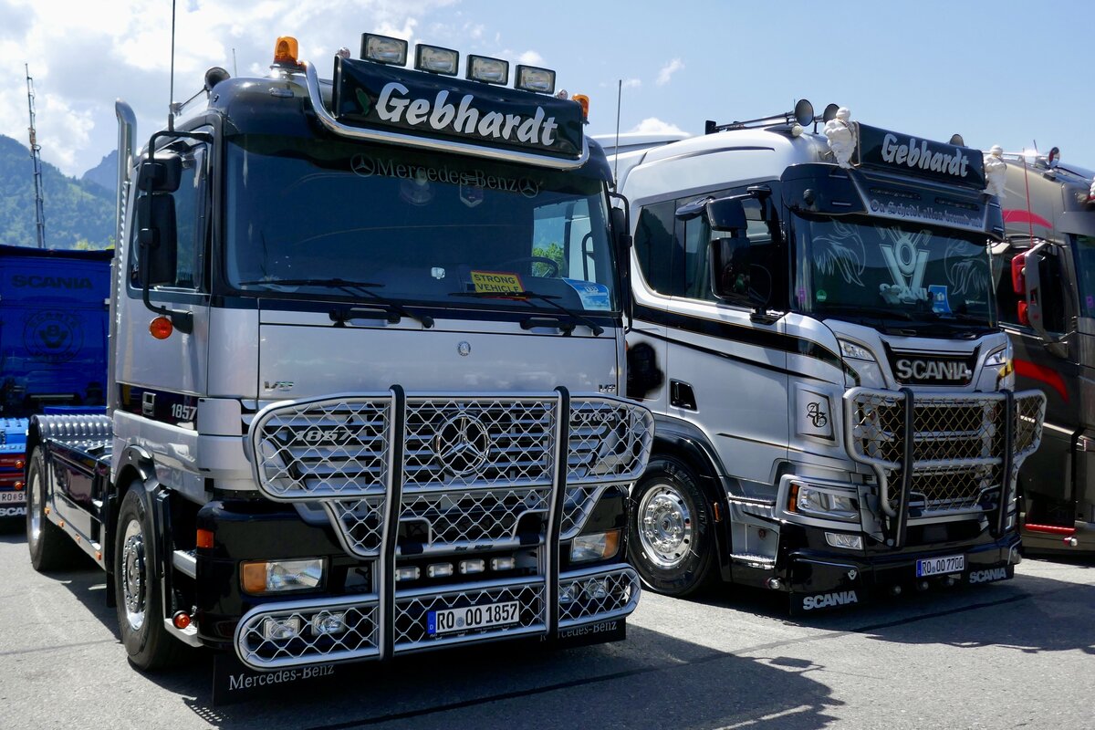 MB Actros V8 Zugmaschine und Scania Zugmaschine von Gebhardt am 20.6.26 bei der L�ndle Truckshow.
