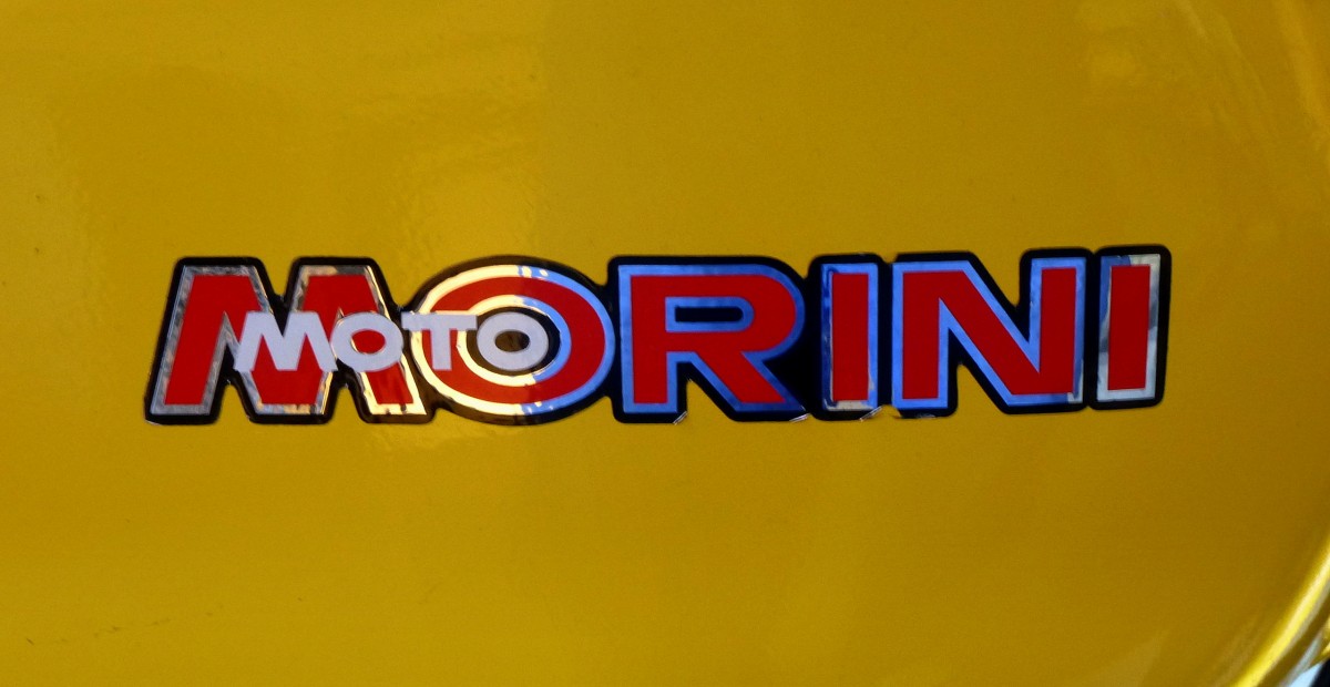MotoMorini, Tankaufschrift an einem Motorrad Baujahr 1983, die Italienische Motorradfirma in Bologna wurde 1937 gegrndet, Jan.2015 