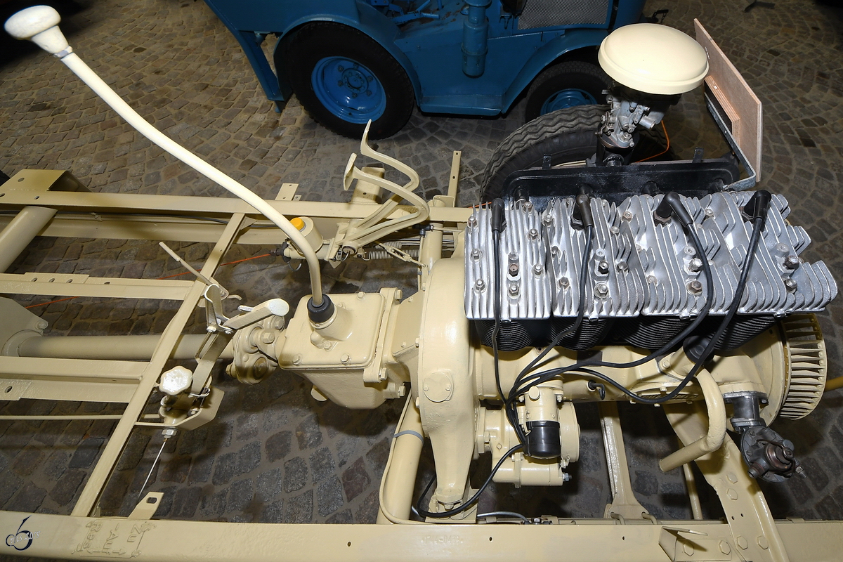 Motor und Getriebe eines Phänomen Granit 1500 S von 1944. (Sächsisches Nutzfahrzeugmuseum Hartmannsdorf, August 2018)