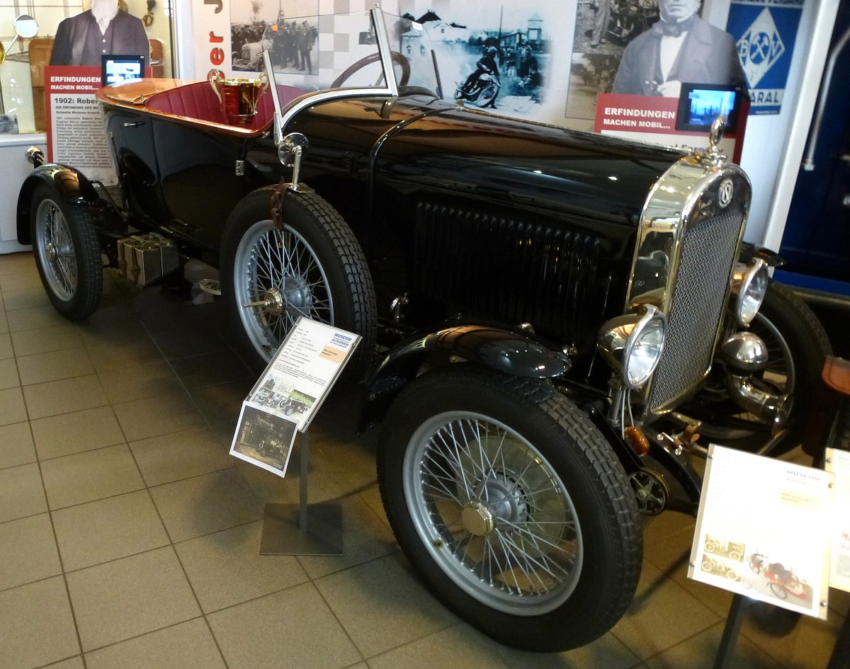 NSU 5/25 Sport, Baujahr 1925, 4-Zyl.Motor mit 1307ccm und 30PS, ca. 1250 Stck wurden gebaut, Museum Autovision Altluheim, Sept.2014