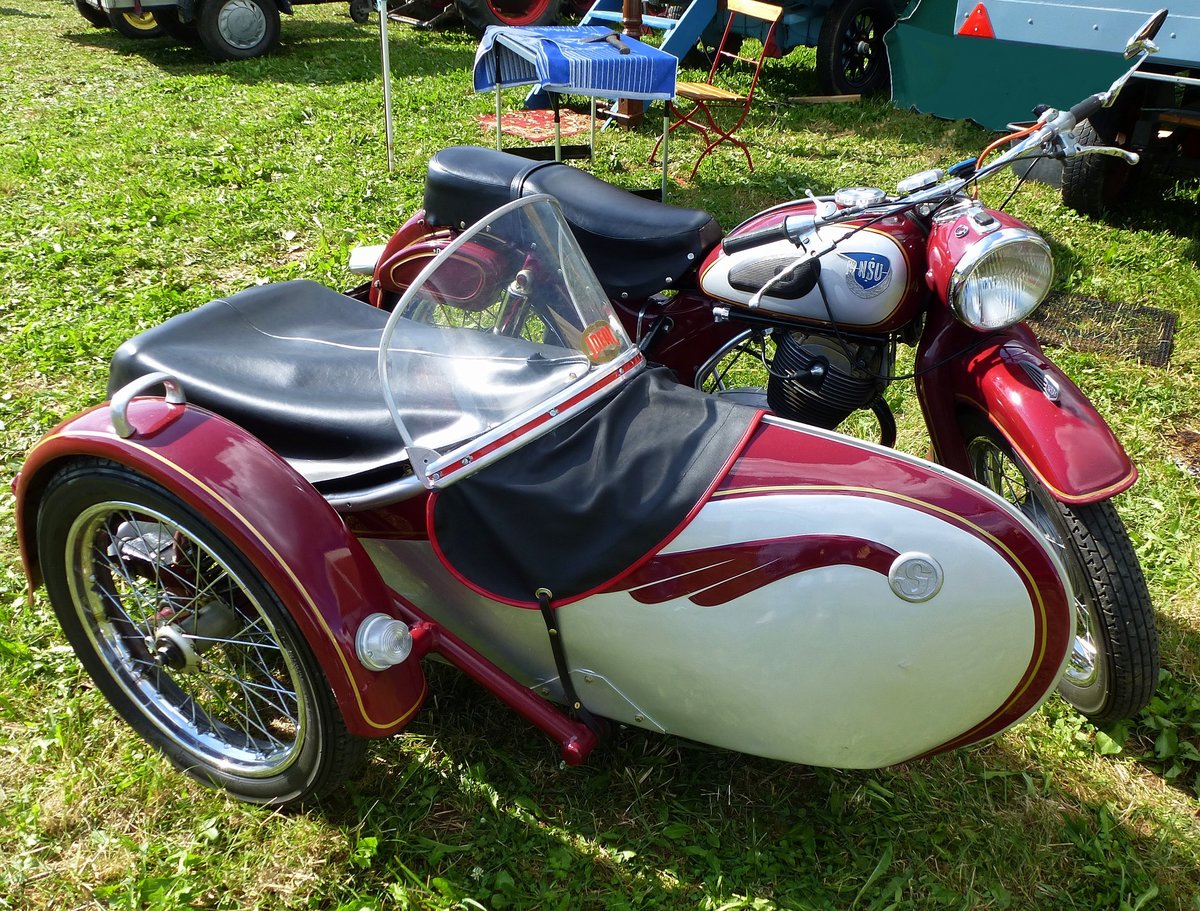 NSU Oldtimer-Motorrad mit Beiwagen, Bulldogtreffen St.Peter, Aug.2016