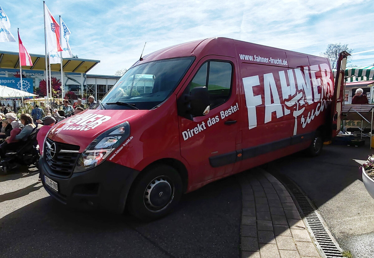 =Opel Movano von FAHNER-FRUCHT steht im April 2026 im EGA-Park in Erfurt