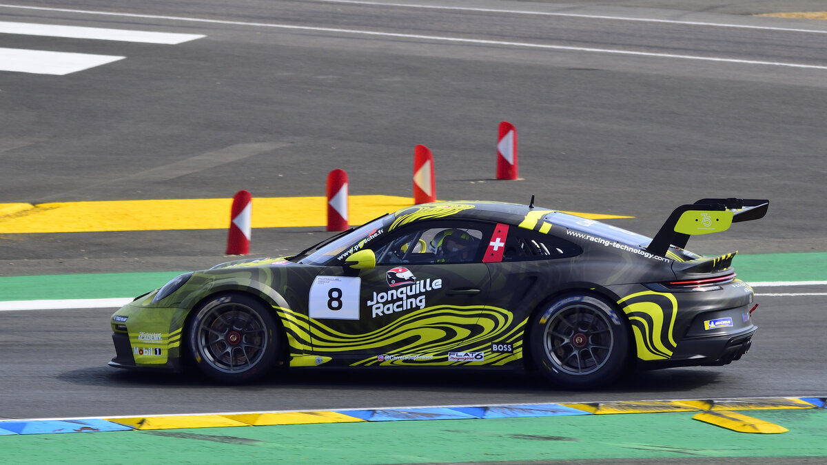 Porsche 911 GT3 Cup (Typ 992) Hubraum: 3.996 cm³ Leistung: 375 kW (510 PS). Fahrer: Christian JAQUILLARD. Porsche Carrera Cup Frankreich zum 100. Geburtstag der 24h LM, Training am 8.6.2023 