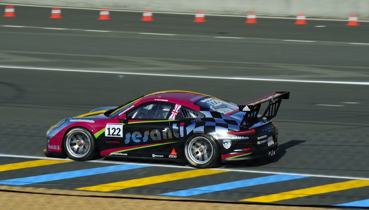 Porsche 911 GT3 Type 991, Trainingsende am 12.6.2014 für die Nr:122 zum Porsche Cup GB ,Vorrennen der 82. 24h von Le Mans 2014