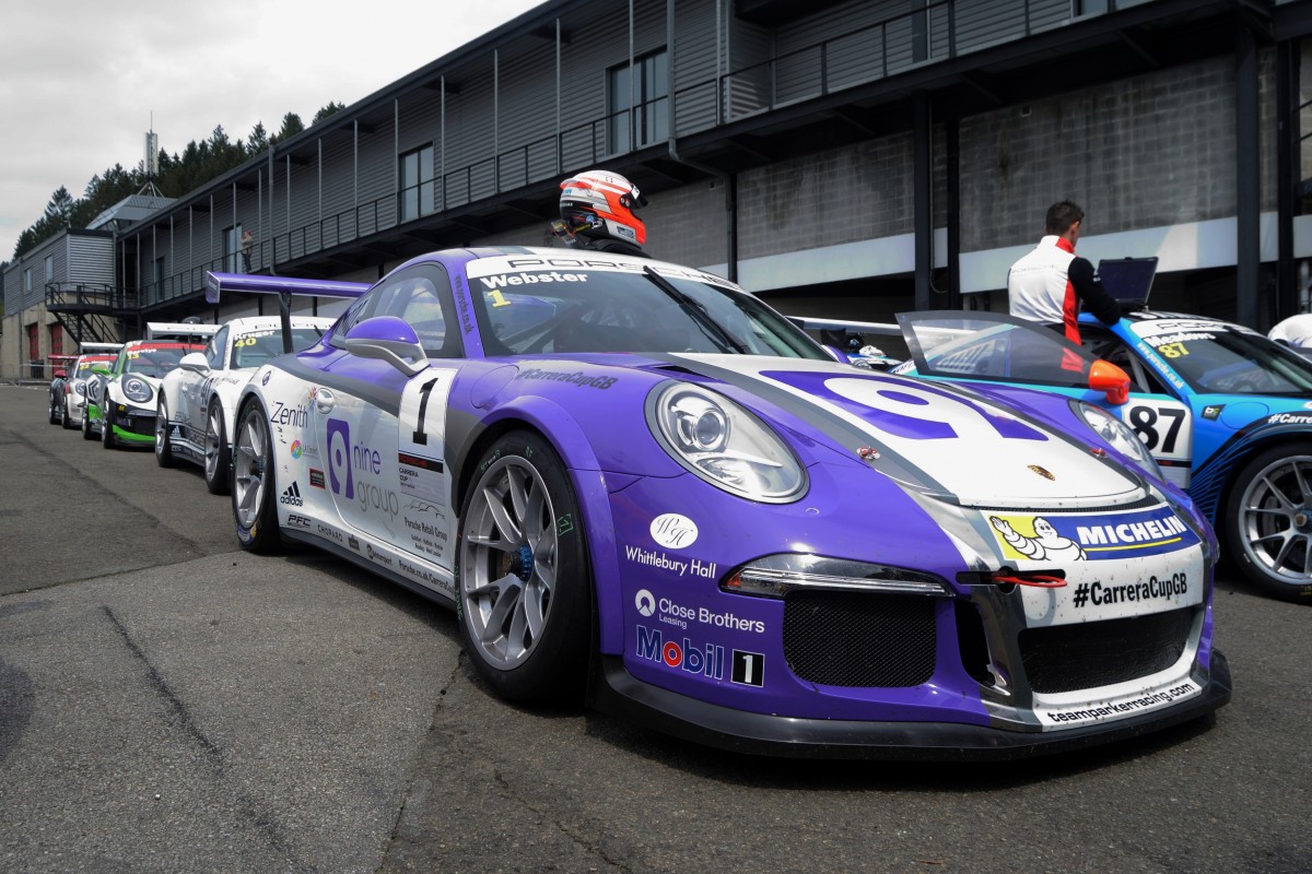 Porsche 911 (Type 991) GT3 Cup Car im Fahrerlager, Porsche Carrera Cup Great Britain, Supportrace bei den FIA WEC 6h Spa Francorchamps 2.Mai 2015