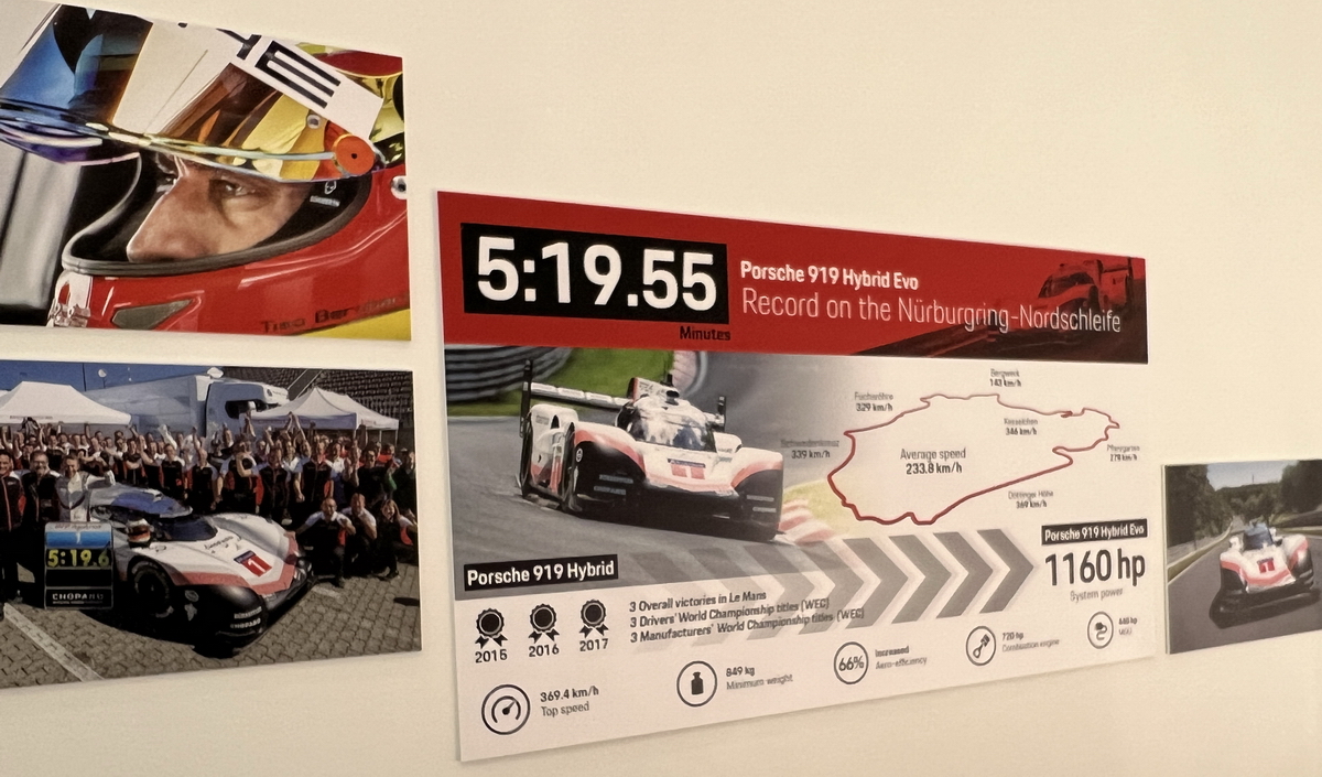 Porsche 919 Hybrid. Das Fahrzeug war bei den 24h von Le Mans eingesetzt. Etwas später stellte dieses Fahrzeug einen Rundenrekord mit 5 Minuten und 19.55 Sekunden für die Umrundung der Nürburgring Nordschleife auf. Foto: Driven by Dreams. 75 Jahre Porsche Sportwagen. 21.10.2023