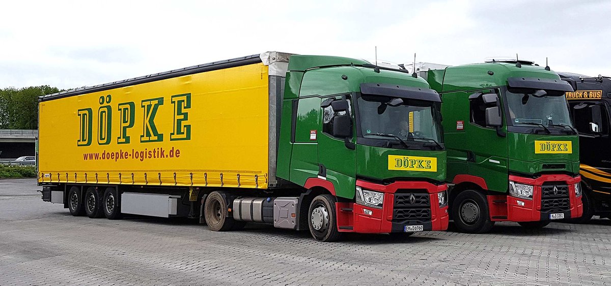 =Renault Sattelzüge von DÖPKE-Logistik rasten im Mai 2019 an der A 7