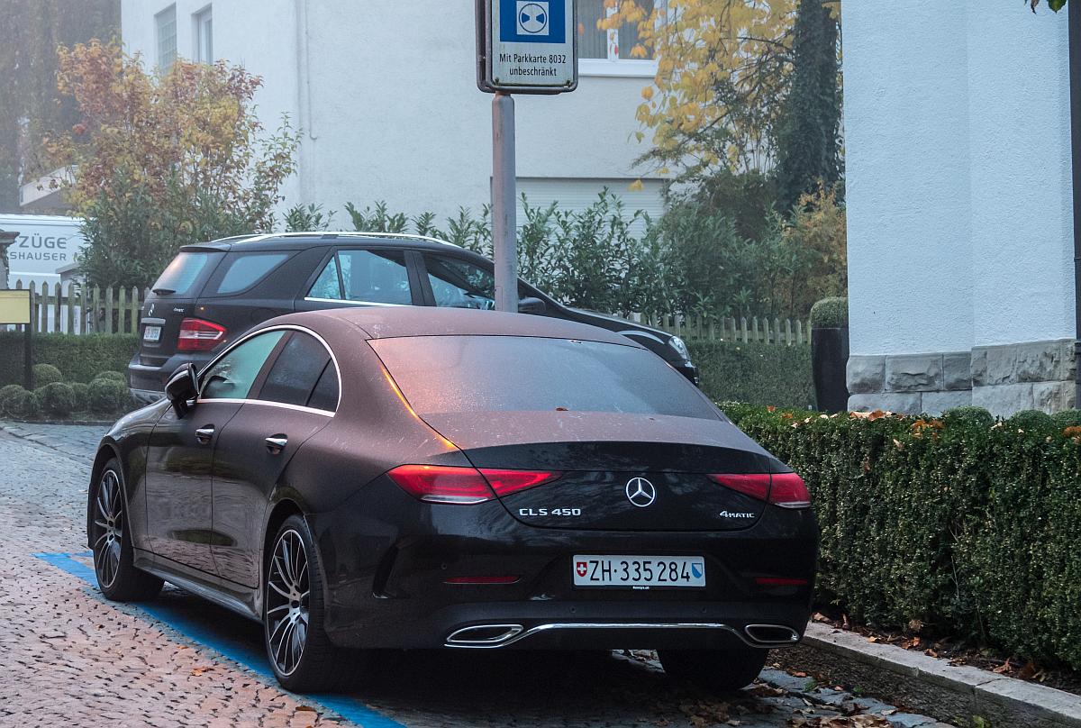 Rückansicht des Mercedes-Benz CLS III wie er seit 2018 gebaut wird. Zürich, November 2018.
