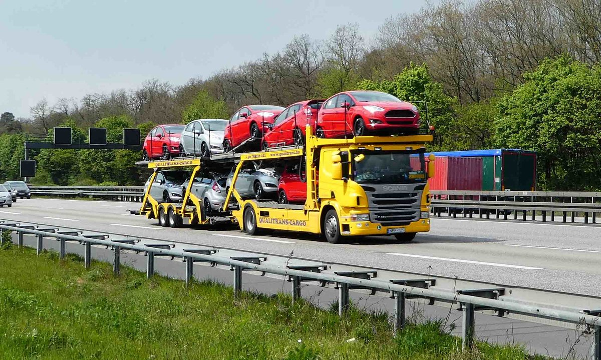=Scania Autotransporter unterwegs auf der A3 im April 2017