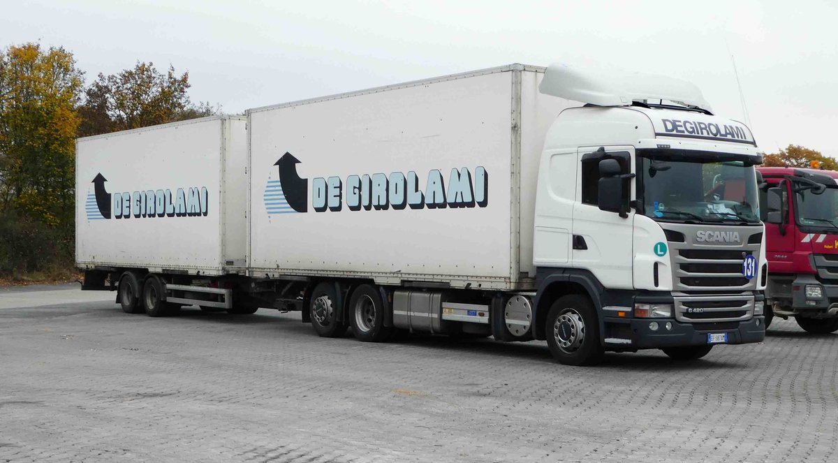=Scania von  DE GIROLAMI  rastet im November 2016 auf dem Autohof Fulda-Nord