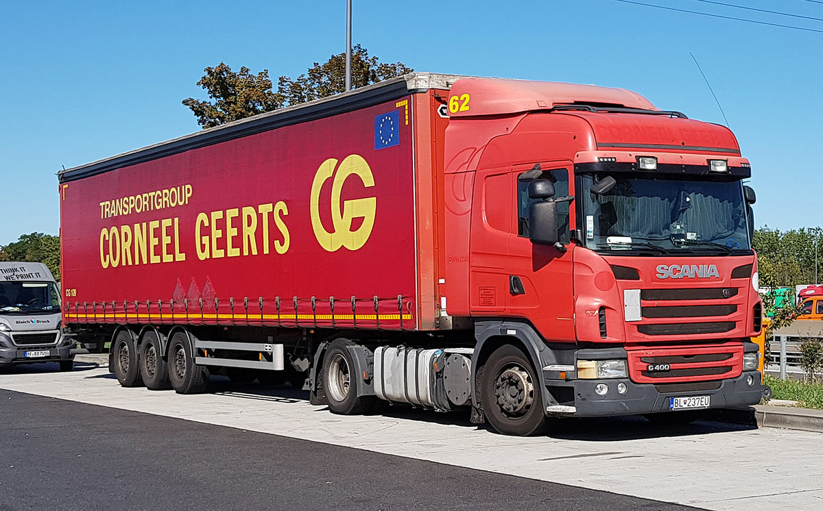 =Scania G 400-Sattelzug von CORNEEL GEERTS rastet im September 2019 an der A 3