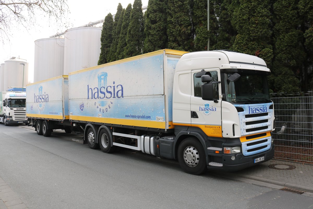 Scania Getränke Hängerzug am 31.03.19 in Bad Vilbel 