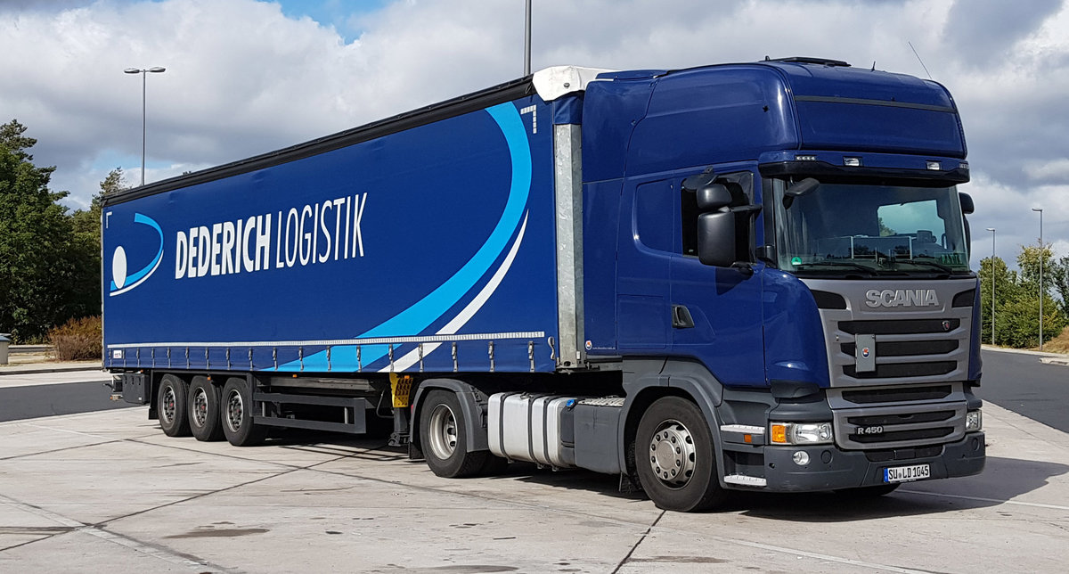 =Scania R 450 von DEDERICH-Logistik rastet im September 2019 an der A 7