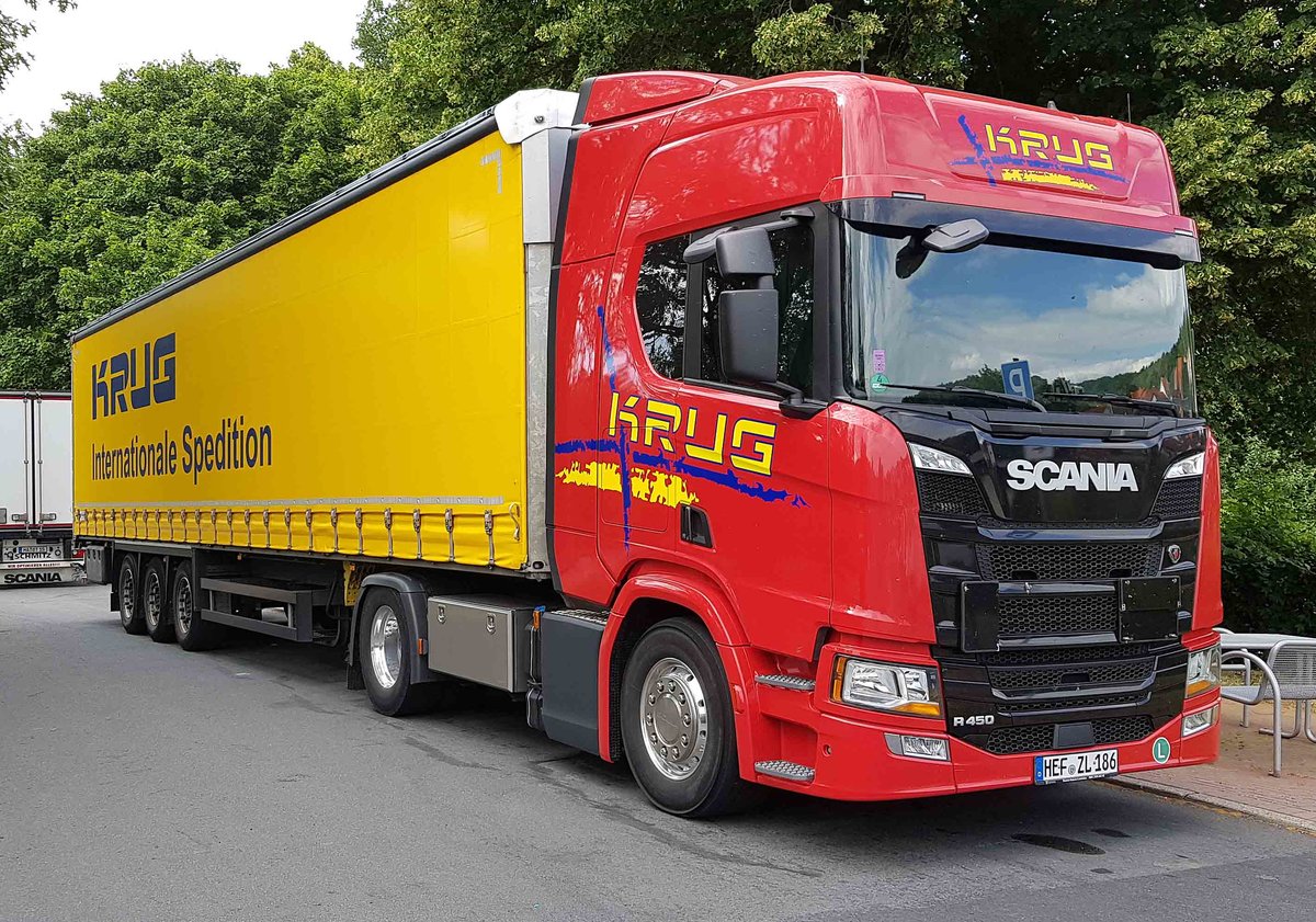 =Scania R 450-Sattelzug der Spedition Krug, Juli 2019