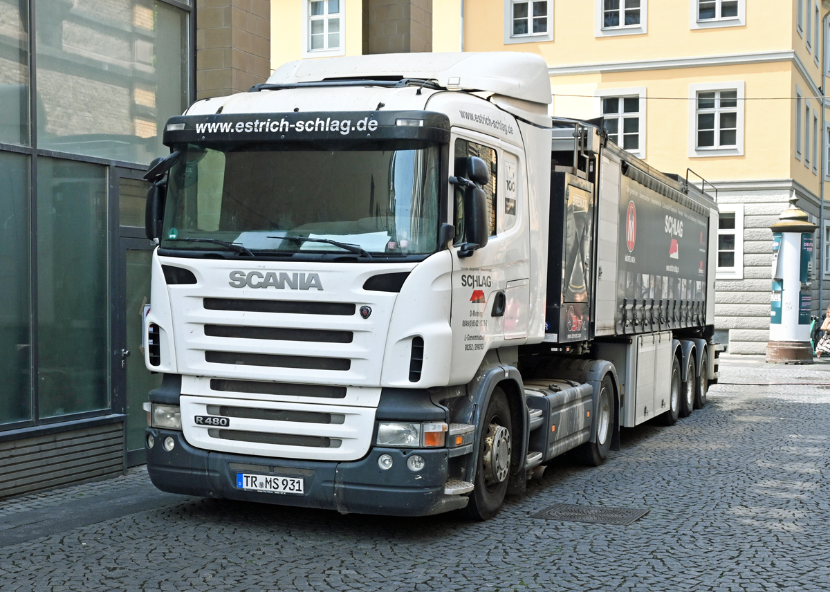 Scania R 480 Sattelzug,  ESTRICH-SCHLAG , in der Bonner Innenstadt - 22.07.2022