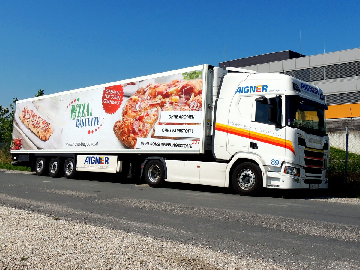 SCANIA R480 der Sped.Aigner transportiert im Auflieger wohl schon die nächste Lieferung an frischen Pizzen; 210721