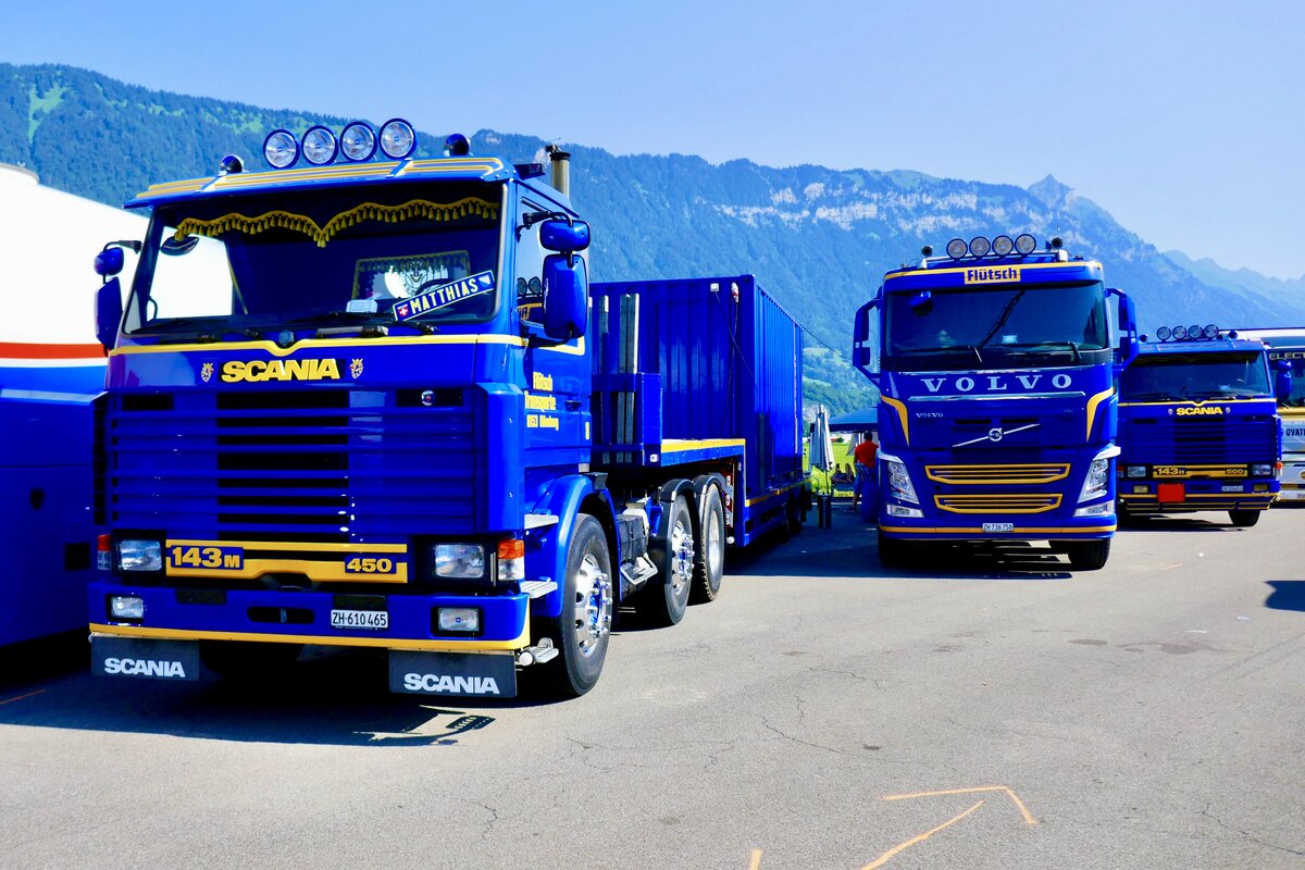 Scania Sattelzug von Fl�tsch Transporte am 27.6.26 beim Trucker Festival Interlaken.