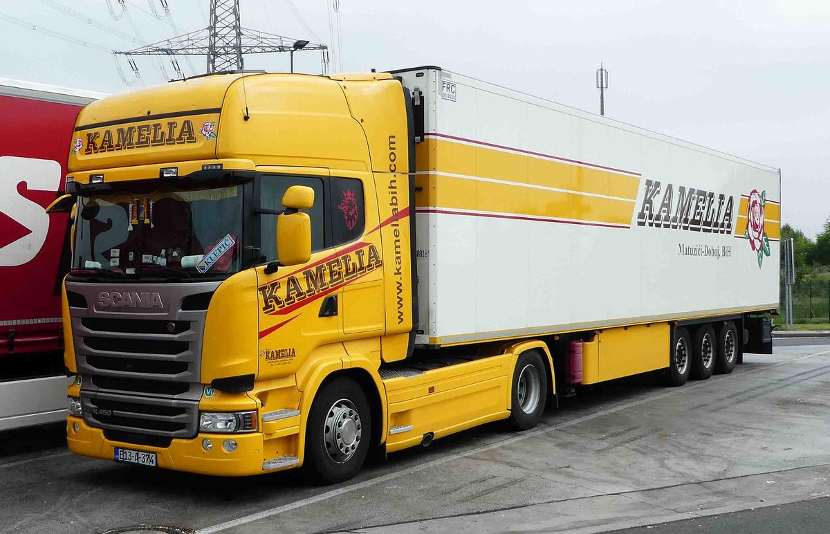 =Scania der Spedition KAMELIA rastet an der A 3 im Mai 2018