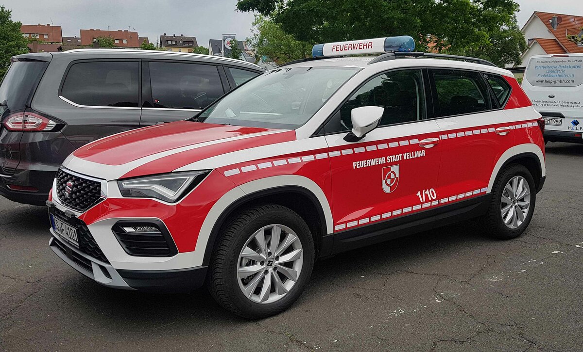 =Seat Ateca als Kommandowagen der Feuerwehr VELLMAR steht anl. vom Internationalen Jugendfeuerwehr-Wettbewerb 2022 in 36100 Petersberg, Mai 2022