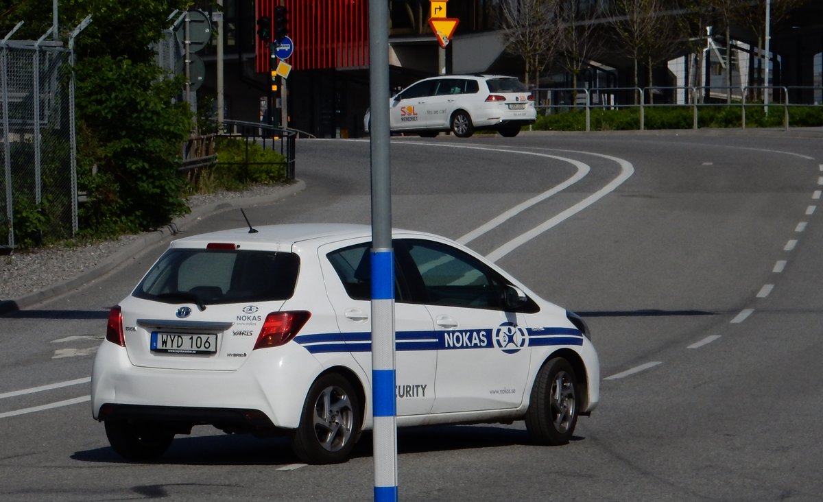 Toyota Yaris als Dienstwagen des Sicherheitsdienstes NOKAS in Stockholm am 21.05.18