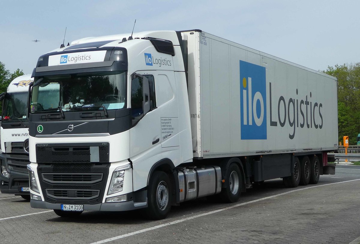 =Volvo FH 500 von  ilo Logistics  rastet im April 2019 an der A 3