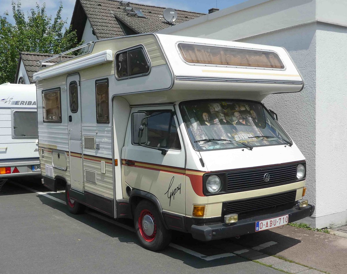 =VW T 3 als Wohnmobil, gesehen in Bad Camberg anl. LOTTERMANN-Bullitreffen im Juni 2019