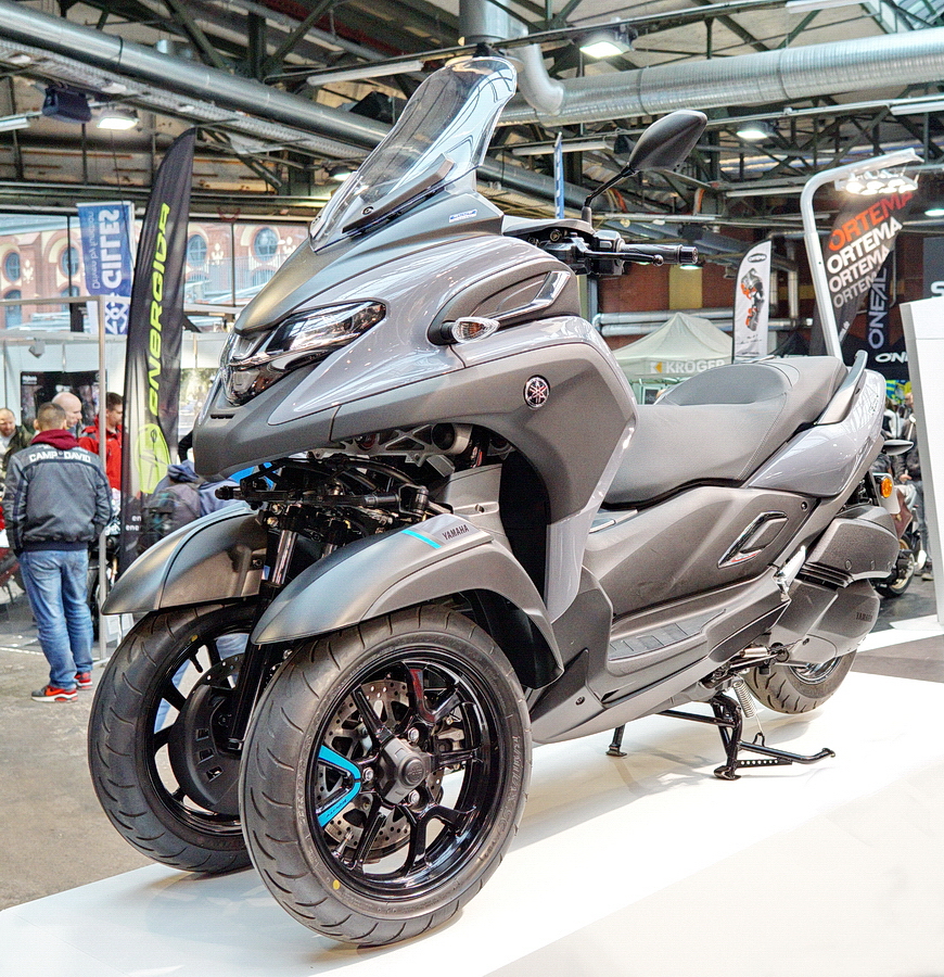 Yamaha Tricity 300. Flüssigkeitsgekühlter-Einzylinder-Motor mit 292ccm und 28PS (20,6kW) bei 7250U/min. Foto: BMT (Berliner Motorrad Tage) Febr. 2020