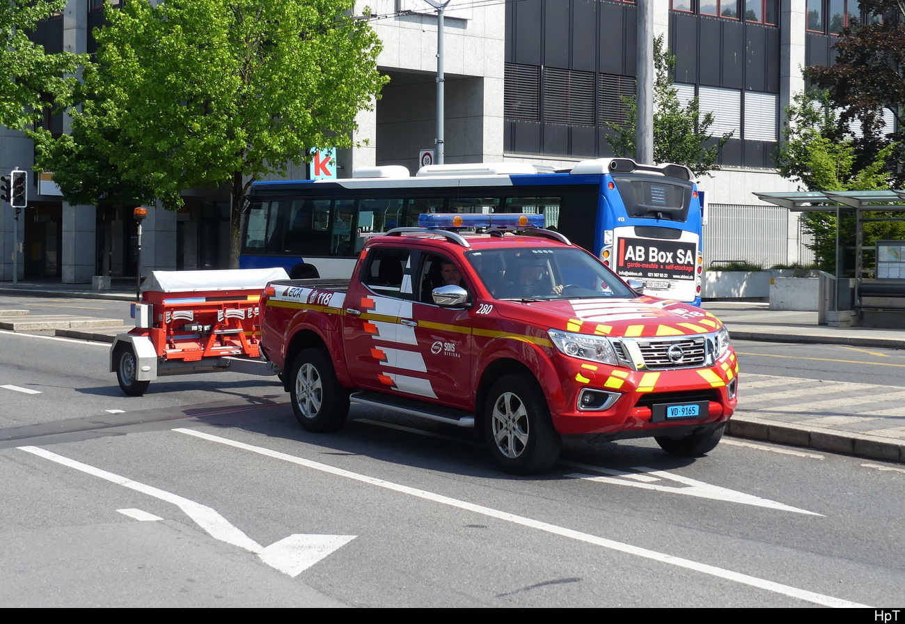 Feuerwehr Vevey mit einem Nissan Patrol unterwegs in Vevey am 04.06.2023