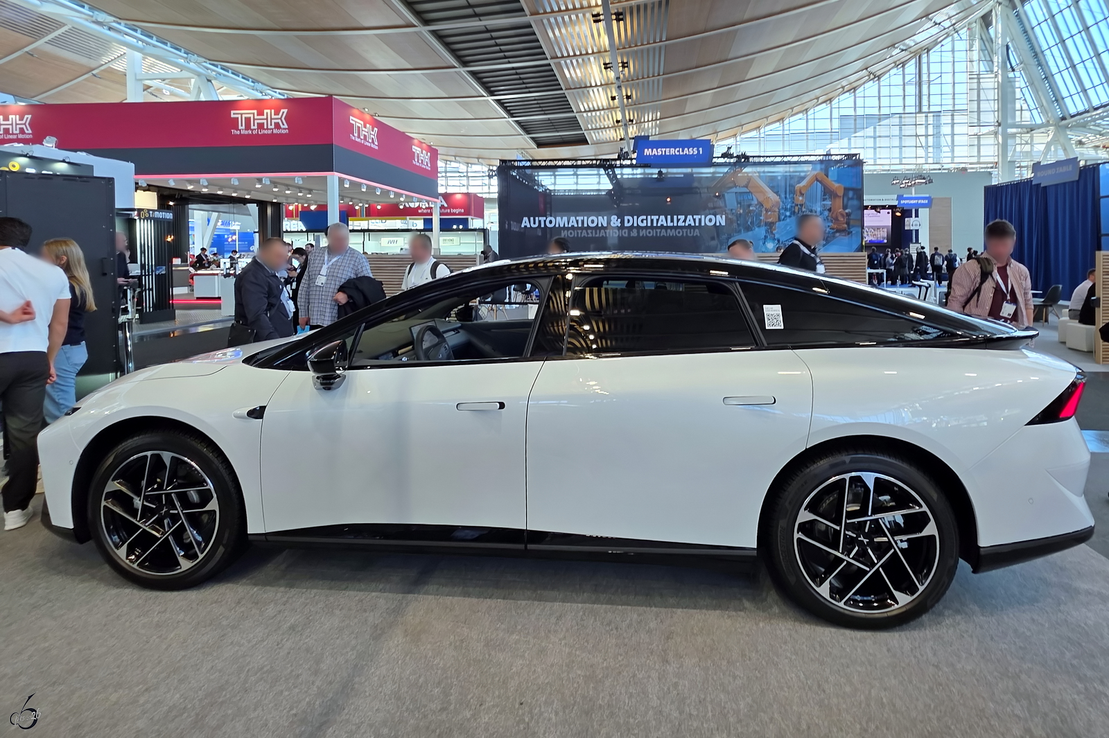 Hier zu sehen die vollelektrisch angetriebene Flie�heck-Limousine Xpeng P7+ aus China. (Messe Hannover, April 2026)